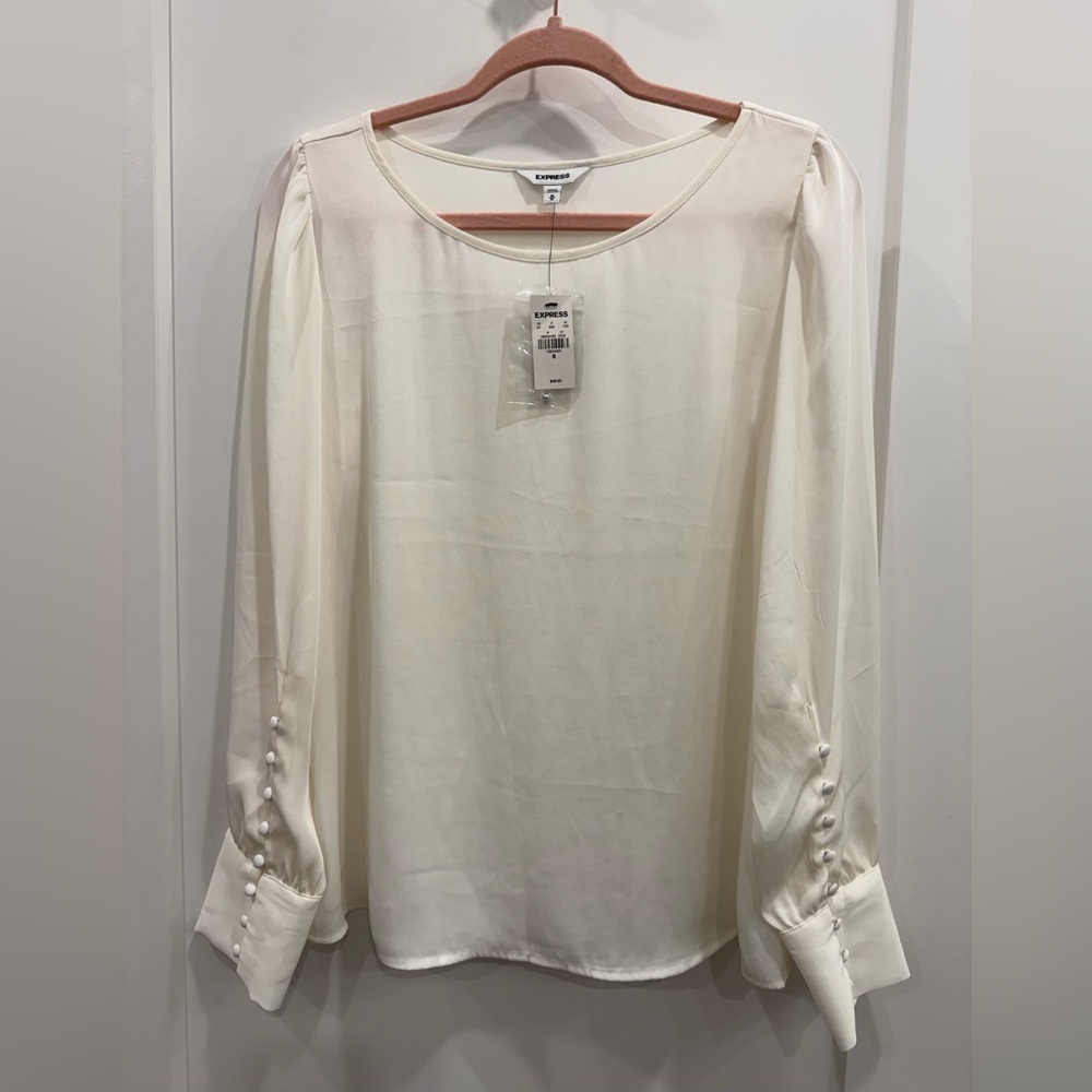 Express Satin Puff Shoulder Blouse – Cream | Size M | NWT